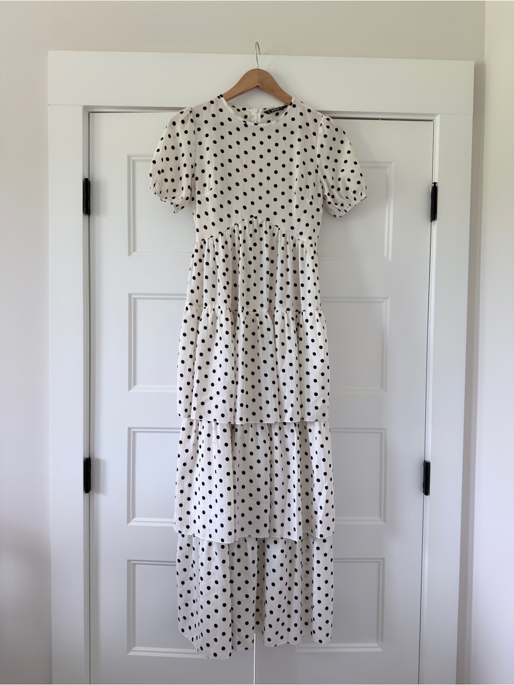 SHEIN White Maxi Dress with Black Polka Dots XS Ruffle